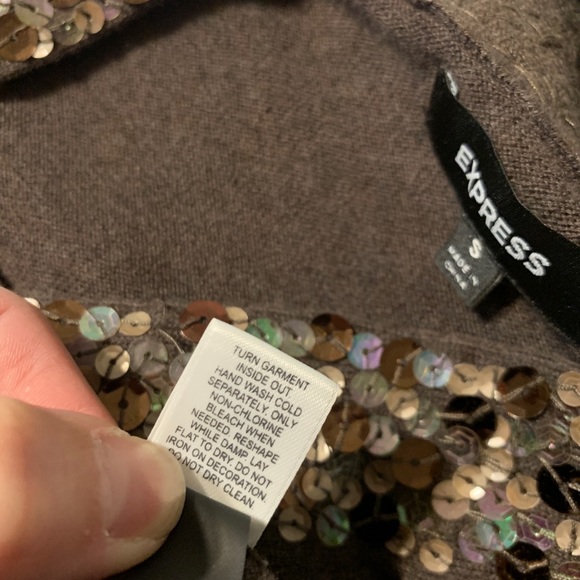 Express Holiday Cardigan Brown w/ Sprakle Sequins - Picture 6 of 7